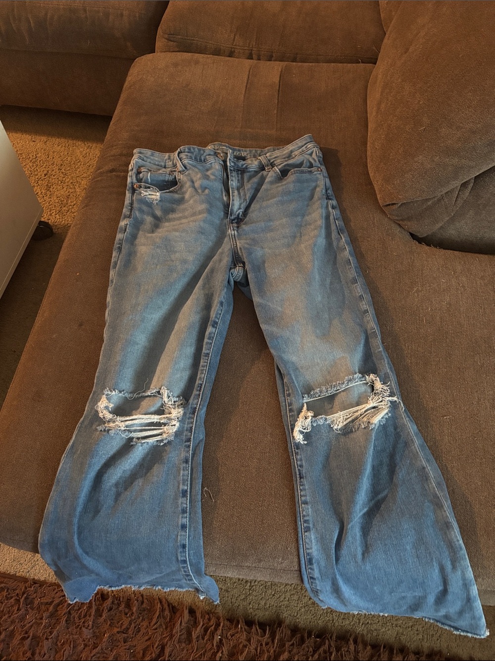 American Eagle Outfitters Distressed Blue Wide-Leg Jeans